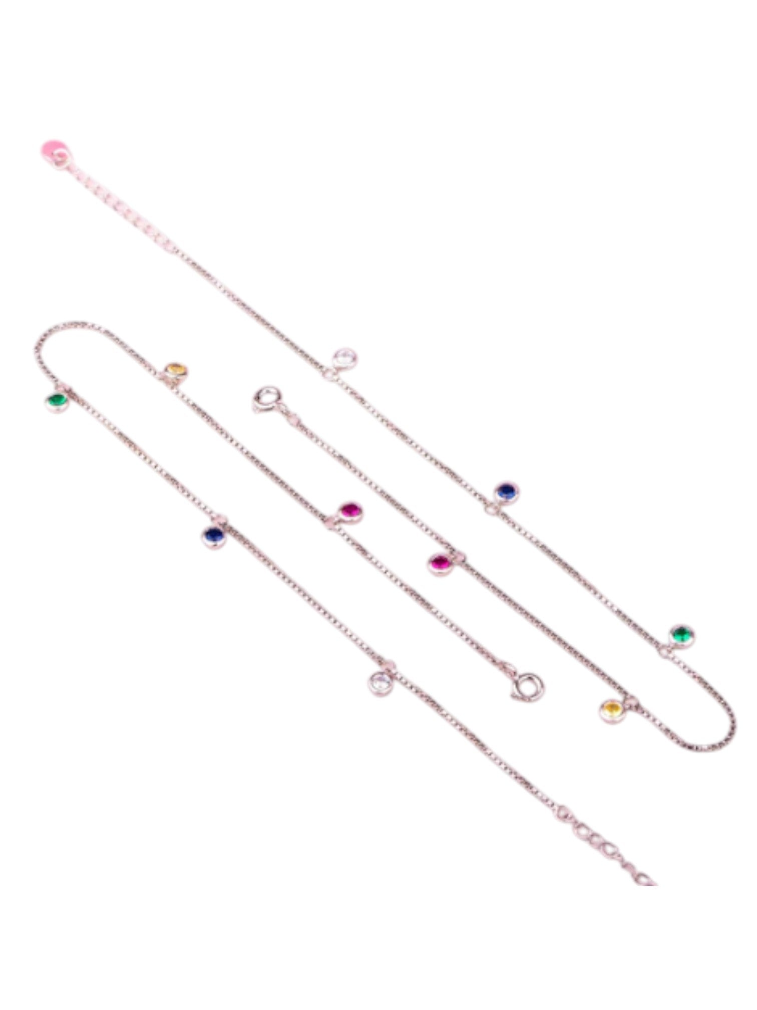 Multi Colour Drops Rhodium Plated 925 Sterling Silver Anklet By Kesardeep Impex For Women